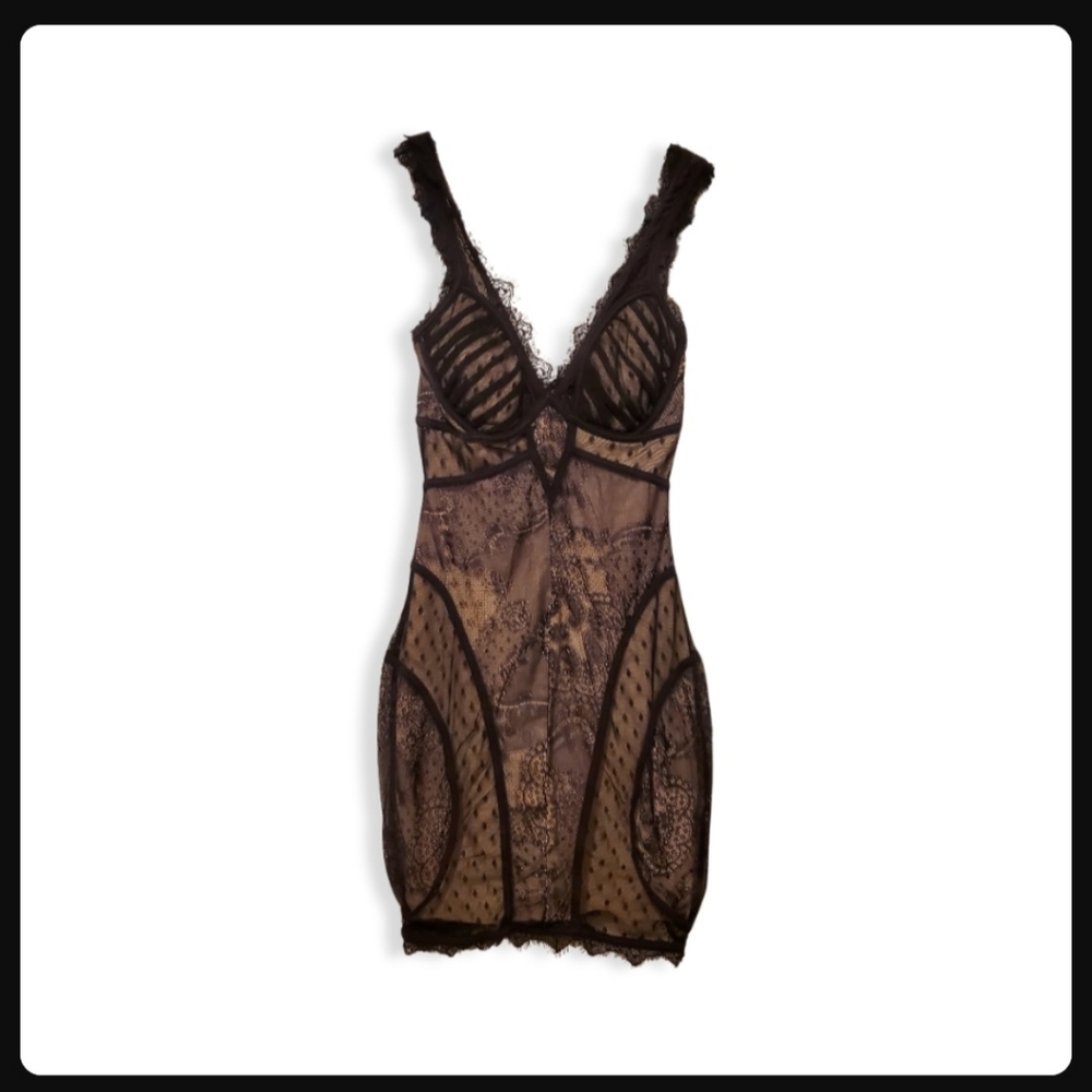 bebe black lace overlay bodycon dress (size: xxs)